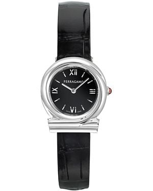 Ferragamo Leather Strap Watch 28mm - Black
