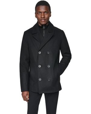 Kenneth Cole Double Breasted Wool Blend Peacoat - Black