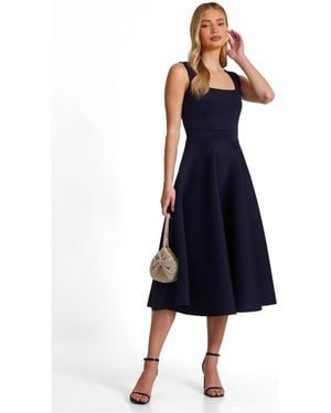 Quiz Scuba Foam Square Neck Skater Dress - Blue