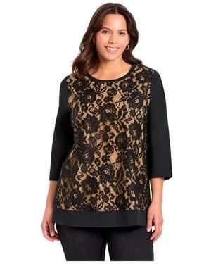 Avenue Plus Size Lace Crewneck Tee - Black