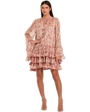 Mac Duggal Floral Long Sleeve Ruffle Viscose Mini Dress - Pink