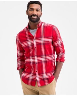 Club Room Plaid Brushed Cotton Button-down Shirt - Red