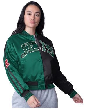 Starter Black/green New York Jets Cropped Full-snap Jacket
