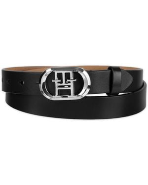 Tommy Hilfiger Rounded Monogram Plaque Buckle Dress Belt - Black