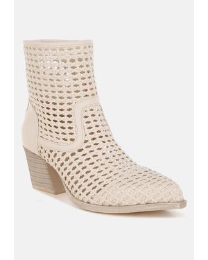 Rag & Co Artisole Woven Pleather Block Heel Boots - Natural