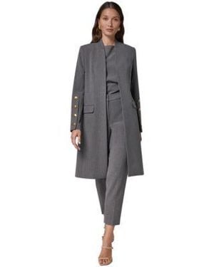 Donna Karan Pinstripe Long Lined Jacket Boat Neck Sleeveless Asymmetrical Blouse Pinstripe Slim Ankle Pants - Gray