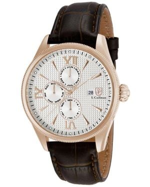 INVICTA WATCH S.coifman Chronograph Dial Leather Strap Watch - White