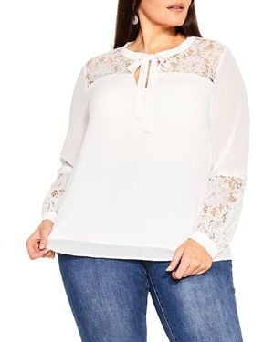 City Chic Plus Size Mysterious Lace Top - White