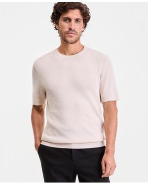 Alfani Short-sleeve Linen-blend Crewneck Sweater - White