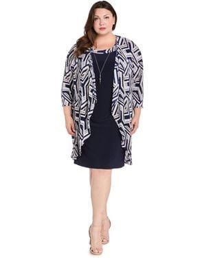 R & M Richards Plus Size 3/4-sleeve Jacket Dress - Blue