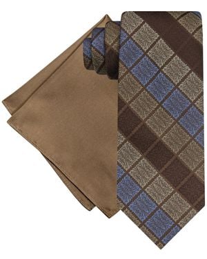 Steve Harvey Gradient Squares Tie & Solid Pocket Square Set - Brown