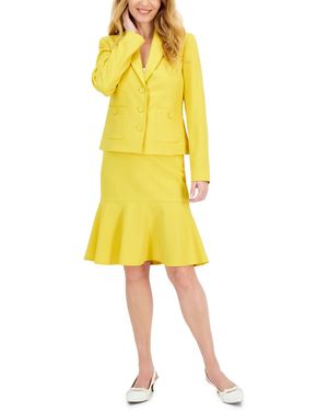 Le Suit Crepe Button-front Flounce Skirt Suit Set - Black
