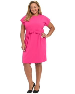 London Times Plus Size Short-sleeve Midi Dress - Pink