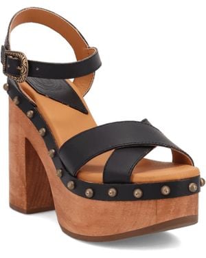 Dingo Lotus Wooden Sandal - Black
