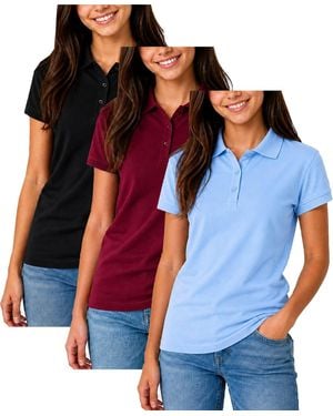 Galaxy By Harvic Short Sleeve School Uniform Pique Polo Shirt-3 Pack - Blue