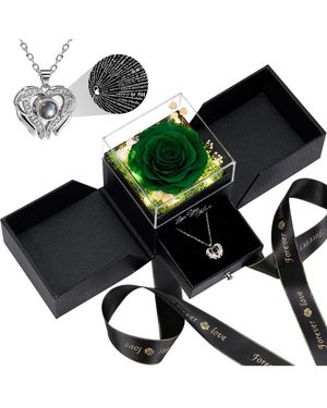 Gnuadz Preserved Roses With Love Necklace Gift - Green