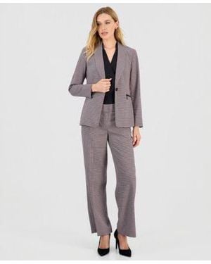 Kasper Houndstooth One Button Jacket Houndstooth Wide Leg Pants - Gray