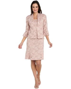 R & M Richards Lace Pleat Hem Jacket Dress - Pink