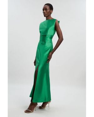 Karen Millen Satin Twill Draped Maxi Dress - Green
