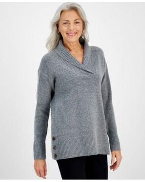 Style & Co. Style Co Shawl Collar Button Hem Tunic Sweater Created For Macys - Gray