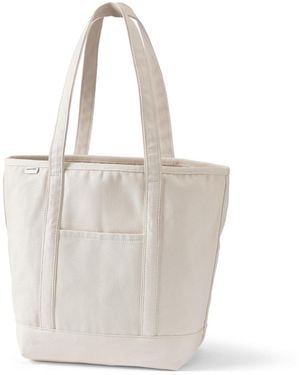 Lands' End Large 5 Pocket Open Top Long Handle Canvas Tote Bag - White