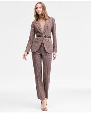 Anne Klein Single Button Blazer Turtleneck Sweater Houndstooth Print Pants - Multicolor