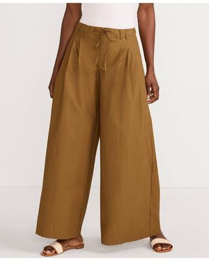 Lands' End Poplin Mid Rise Pleated Slouchy Pants - Natural