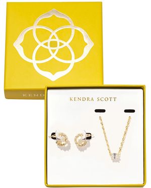 Kendra Scott 2-piece Cailin Cubic Zirconia Pendant Necklace And huggie Earrings Gift Set - Metallic