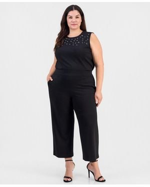 Anne Klein Plus Size Pull-on Wide-leg Cropped Pants - Blue