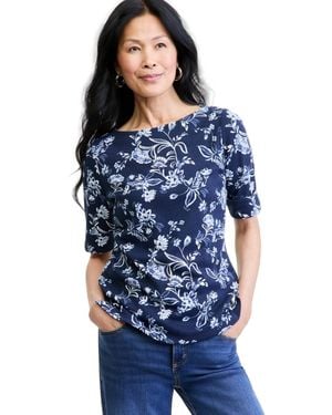 Style & Co. Printed Elbow Sleeve Boatneck Top - Blue