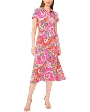 Msk Short-sleeve Zip Midi Dress - Pink