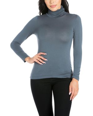 24seven Comfort Apparel Classic Long Sleeve Turtleneck Top - Blue