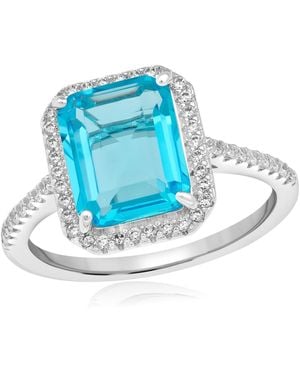 Simona Elegant Emerald-cut Halo Cz Ring - Blue