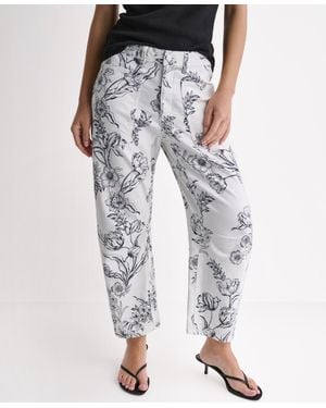 BCBGMAXAZRIA Printed Flat-front Barrel Leg Jeans - White