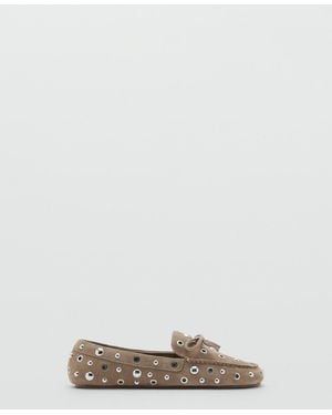 Mango Eyelets Suede Loafers - White