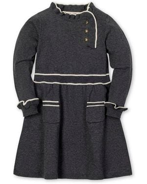 Hope & Henry Little And Big Girls' Organic Long Sleeve Ruffle Trim Sweater Dress - Black