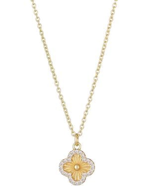 Adornia Cubic Zirconia Button Clover Halo Pendant Necklace - Metallic