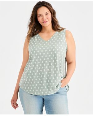 Style & Co. Plus Size Printed Perfect Tank Top - Blue