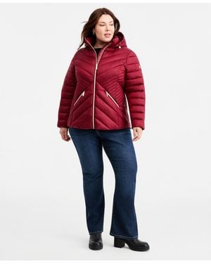 Michael Kors Plus Size Hooded Packable Puffer Coat - Red