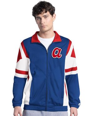 Starter Royal/red Atlanta Braves Contender Tricot Full-zip Track Jacket - Blue