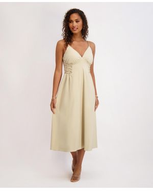 Siena Jewelry Stretch-woven Sleeveless A-line Dress - Natural
