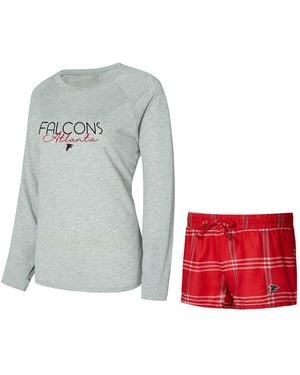 Concepts Sport Red/gray Atlanta Falcons Petition Raglan Long Sleeve Top And Shorts Set - White