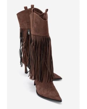 Prologue Shoes Gueras Fringe Pointed Toe Boot () - Brown