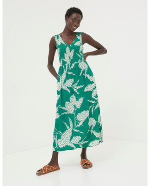 FatFace Aria Textured Leaves Midi Dress - Green