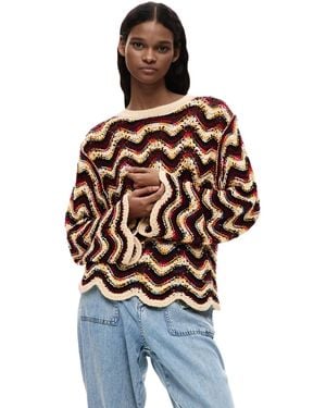 Desigual Zigzag Crochet Sweater - Brown