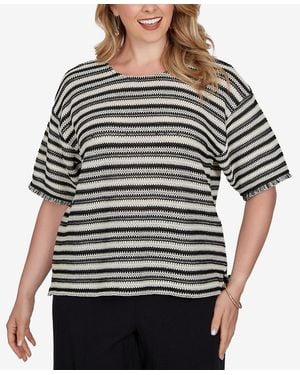 Ruby Rd. Plus Size Textured Stripe Fringe Sleeve T-shirt - Gray