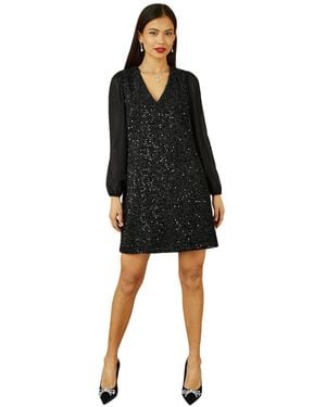 Yumi' Sequin Tunic Dress With Tie Back - Black
