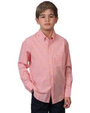 Tailorbyrd Big Boys Signature Gingham Long Sleeve Shirt - Pink