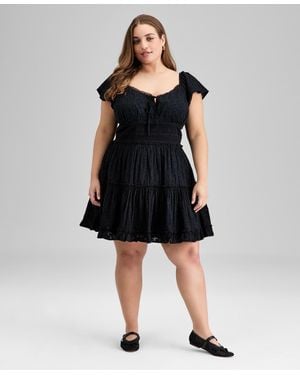 And Now This Trendy Plus Size Cotton Burnout Fit & Flare Dress - Black