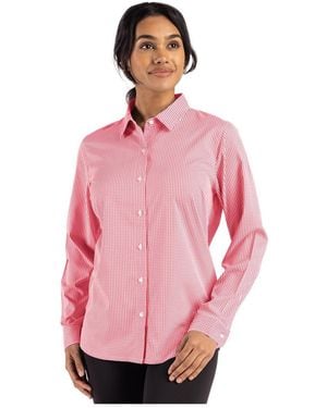 Cutter & Buck Skyline Epic Confidence Recycled Gingham Long Sleeve Dress Shirt - Pink